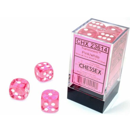 Translucent 16mm d6 Pink/white Dice Block™ (12 dice)