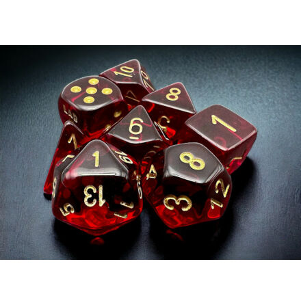 Translucent Polyhedral Crimson/gold 7-Die Set (with bonus die)