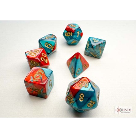 Gemini� Mini-hedral� Red-Teal/gold 7-Die Set