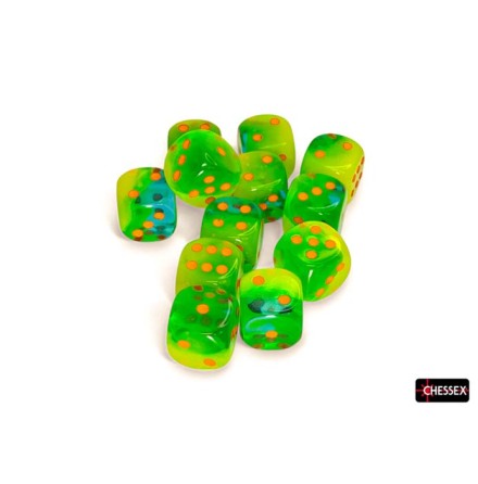 Gemini� 16mm d6 Plasma Green-Teal/orange Luminary Dice Block� (12 dice)