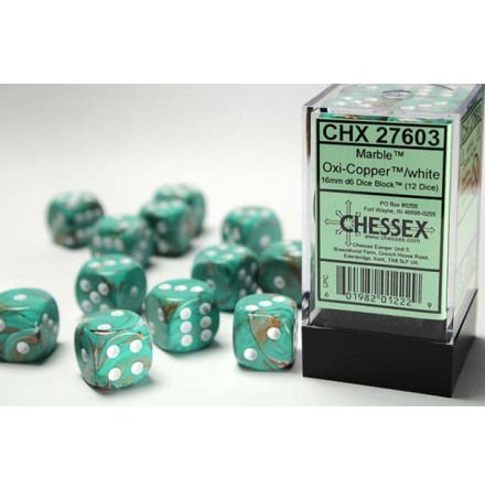 Marble 16mm d6 Oxi-Copper�/white Dice Block� (12 dice)