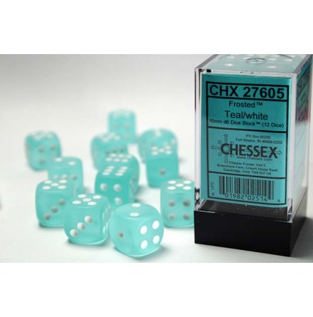 Frosted� 16mm d6 Teal/white Dice Block� (12 dice)