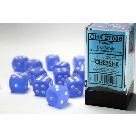 Frosted&amp;trade; 16mm d6 Blue/white Dice Block� (12 dice)