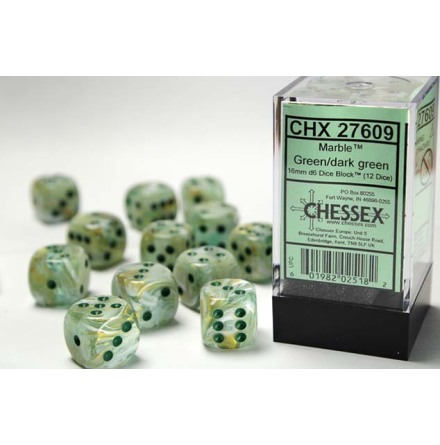Marble 16mm d6 Green/dark green Dice Block&amp;trade; (12 dice)