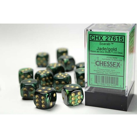 Scarab� 16mm d6 Jade/gold Dice Block� (12 dice)