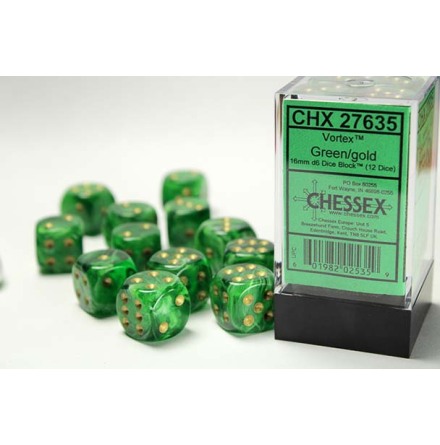 Vortex� 16mm d6 Green/gold Dice Block� (12 dice)