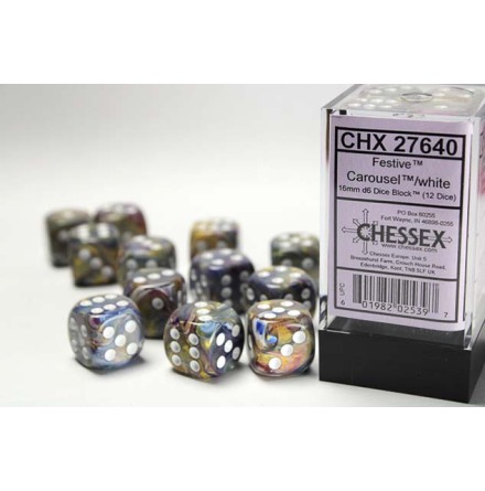 Festive� 16mm d6 Carousel�/white Dice Block� (12 dice)