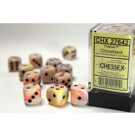 Festive� 16mm d6 Circus/black Dice Block� (12 dice)