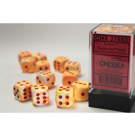 Festive� 16mm d6 w/pips Sunburst� w/red Dice Block� (12 dice