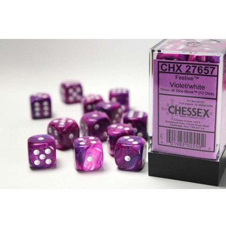 Festive� 16mm d6 Violet/white Dice Block� (12 dice)