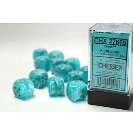 Cirrus� 16mm d6 Aqua/silver Dice Block� (12 dice)