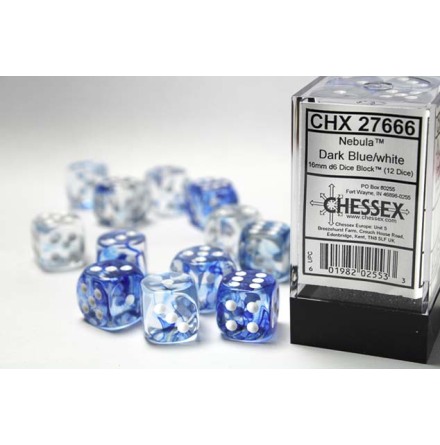 Nebula� 16mm d6 Dark Blue/white Dice Block� (12 dice)