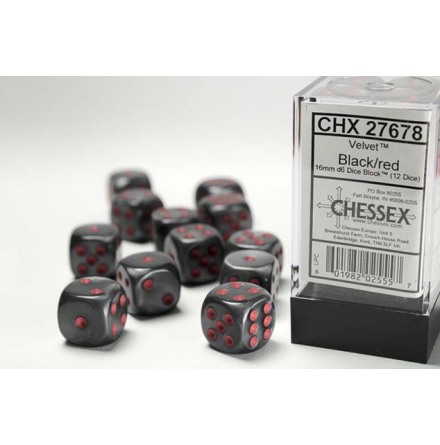 Velvet� 16mm d6 Black/red Dice Block� (12 dice)