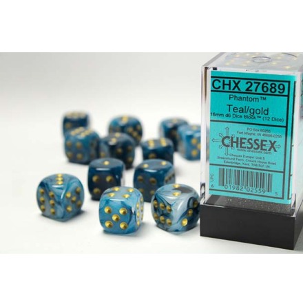 Phantom� 16mm d6 Teal/gold Dice Block� (12 dice)