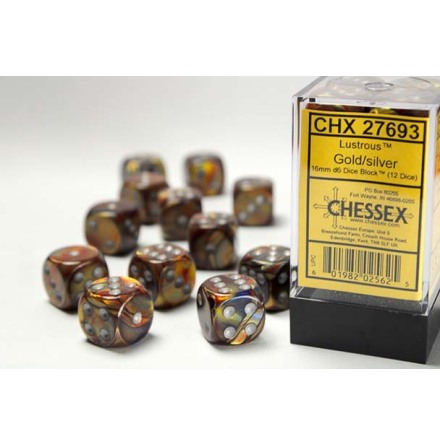 Lustrous� 16mm d6 Gold/silver Dice Block� (12 dice)