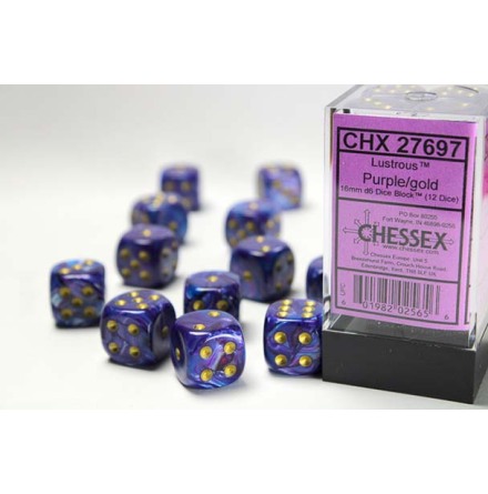 Lustrous� 16mm d6 Purple/gold Dice Block� (12 dice)