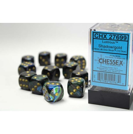 Lustrous� 16mm d6 Shadow/gold Dice Block� (12 dice)