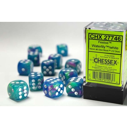 Festive� 16mm d6 Waterlily�/white Dice Block� (12 dice)