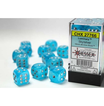 Luminary� 16mm d6 Sky/silver Dice Block� (12 dice)