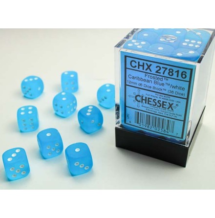 Frosted� 12mm d6 Caribbean Blue�/white Dice Block� (36 dice)