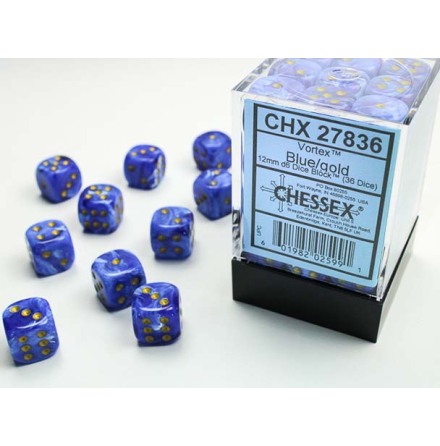 Vortex 12mm d6 Blue/gold Dice Block (36 dice)