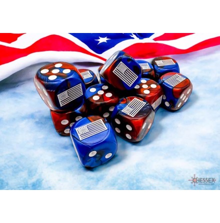 United States War Dice Gemini Blue-Red/white 16mm d6 Dice Block&trade; (12 dice)