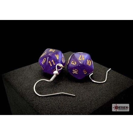 Chessex Hook Earrings Borealis� Royal Purple Mini-Poly d20 Pair