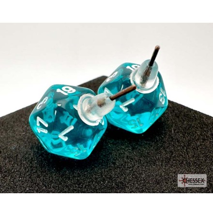 Chessex Stud Earrings Translucent Teal Mini-Poly d20 Pair
