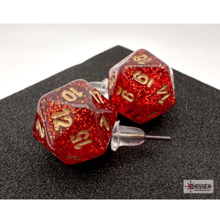 Chessex Stud Earrings Glitter Ruby Mini-Poly d20 Pair