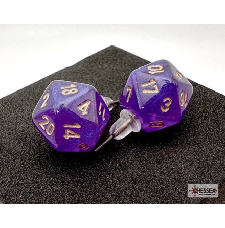 Chessex Stud Earrings Borealis� Royal Purple Mini-Poly d20 Pair