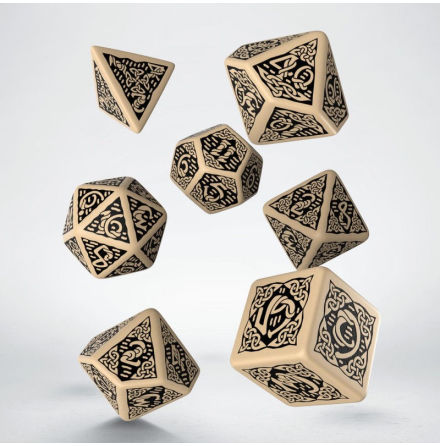 Celtic 3D Revised Beige &amp; black Dice Set (7)