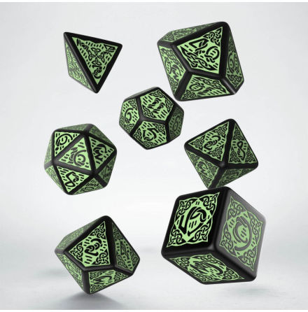 Celtic 3D Revised Black &amp; green Dice Set (7)