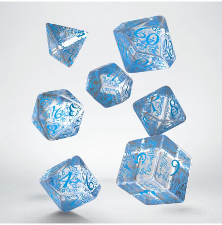 Elvish Translucent &amp; blue Dice Set (7)