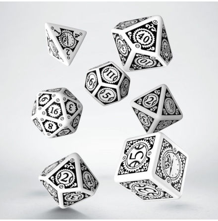 Steampunk Clockwork White &amp; black Dice Set (7)