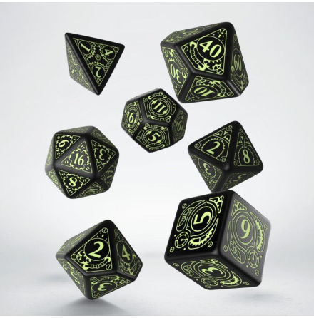 Steampunk Black &amp; glow-in-the-dark Dice Set (7)