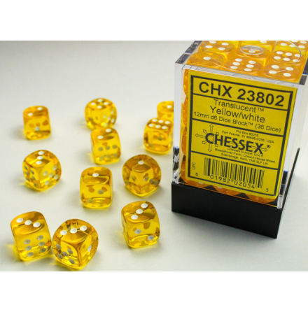 Translucent 12mm d6 Yellow/white Dice Block (36 dice)