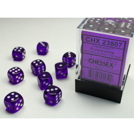 Translucent 12mm d6 Purple/white Dice Block (36 dice)