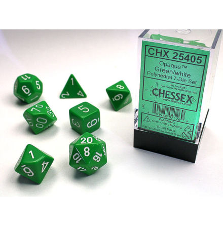 Opaque Polyhedral Green/white 7-die set