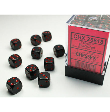 Opaque 12mm d6 Black/red Dice Block (36 dice)