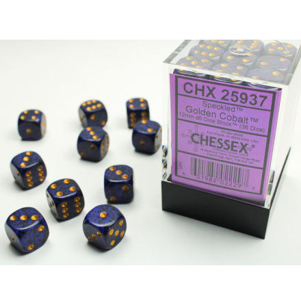 Speckled 12mm d6 Golden Cobalt Dice Block (36 dice)