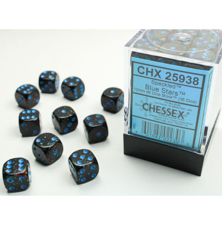 Speckled 12mm d6 Blue Stars Dice Block (36 dice)