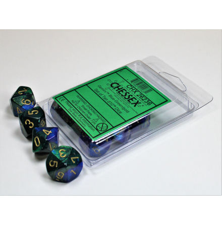 Gemini Blue-Green/gold Set of Ten d10s