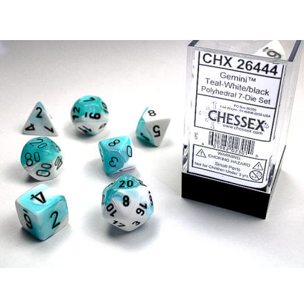 Gemini Polyhedral Teal-White/black 7-Die Set