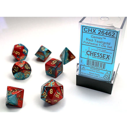 Gemini Polyhedral Red-Teal/gold 7-Die Set