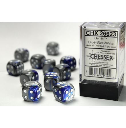 Gemini 16mm d6 Blue-Steel/white Dice Block (12 dice)