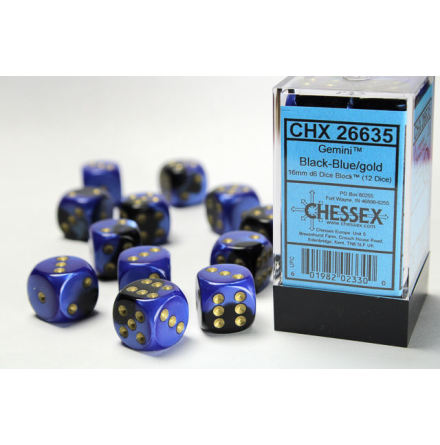 Gemini 16mm d6 Black-Blue/gold Dice Block (12 dice)