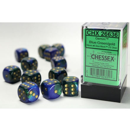 Gemini 16mm d6 Blue-Green/gold Dice Block™ (12 dice)