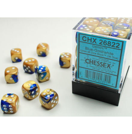 Gemini 12mm d6 Blue-Gold/white Dice Block (36 dice)