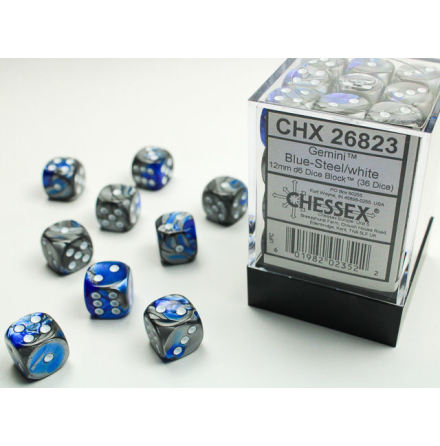 Gemini 12mm d6 Blue-Steel/white Dice Block (36 dice)