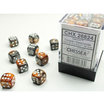 Gemini 12mm d6 Copper-Steel/white Dice Block (36 dice)